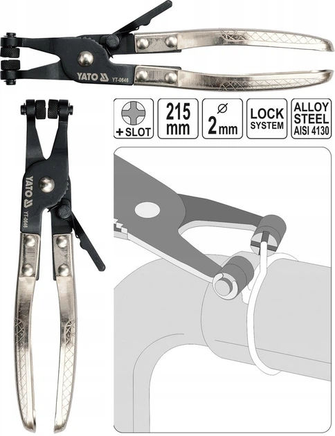 Cleste strangere coliere furtun 2mm - 215mm, YATO YT-0646 - YT-0646